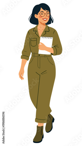 Office Worker Woman Holding Notebook Smiling Professional Character