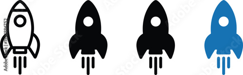 Εκτύπωση καμβά Rocket launch icon set featuring outline and silhouette spaceship designs for startup business growth project kick off and fast creative technology performance boost