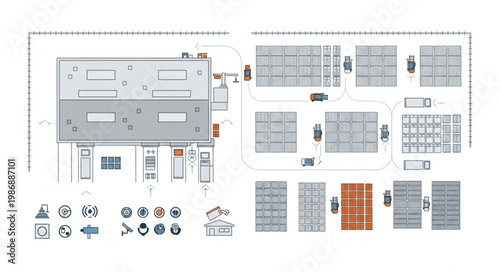 Detailed Architectural Plan with Various Components and Layouts.