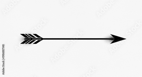 Hand Drawn Black Arrow With Feathered Fletching.