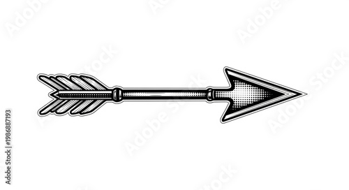 Hand Drawn Arrow With Detailed Feathered Fletching.