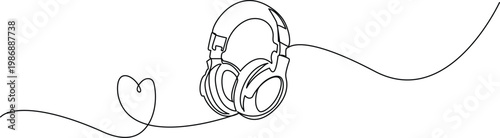 Continuous single line drawing of headphones representing music audio technology concept minimalist vector illustration