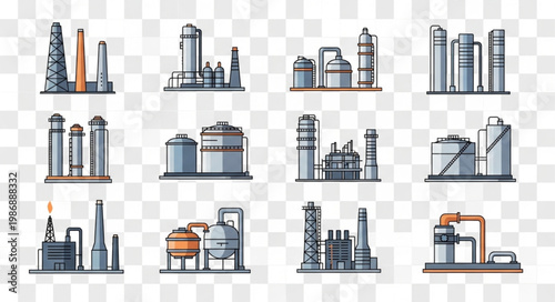 Oil Refinery Plant Illustrations - Industrial Complex and Manufacturing.