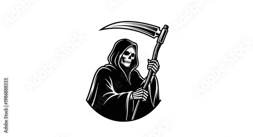 Grim Reaper Hooded Skeleton Figure With Scythe.