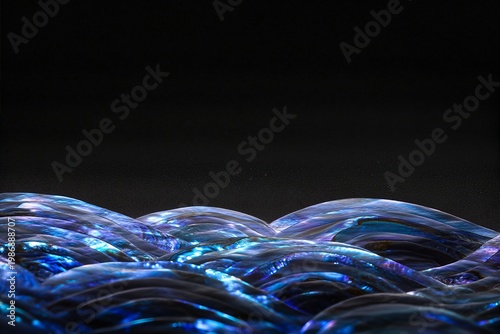 Iridescent Blue Mother of Pearl Wave Texture with Black Copy Space