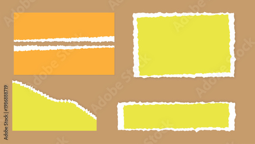 Set of Yellow and Orange Torn Paper Elements with Ripped Edges for Graphic Design, Art & Illustration