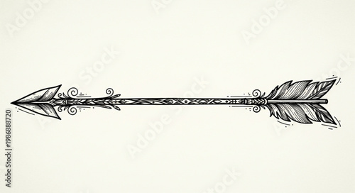 Hand drawn vintage hunting arrow with feather.