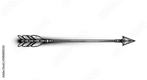 Hand drawn vintage arrow illustration with feathered fletching.