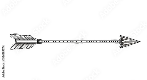 Hand Drawn Vintage Arrow Illustration Horizontal Sketch.