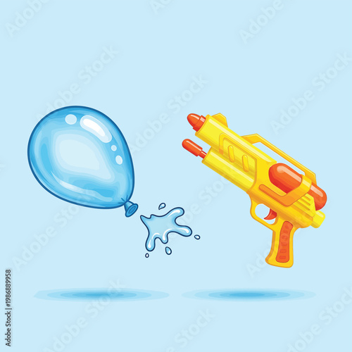Yellow Water Gun With Blue Balloon.