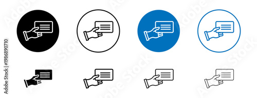 Business card icons set in black and blue colors on white background