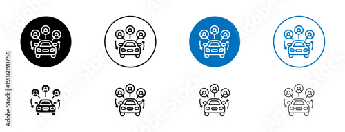 Carpool share icons set in black and blue colors on white background