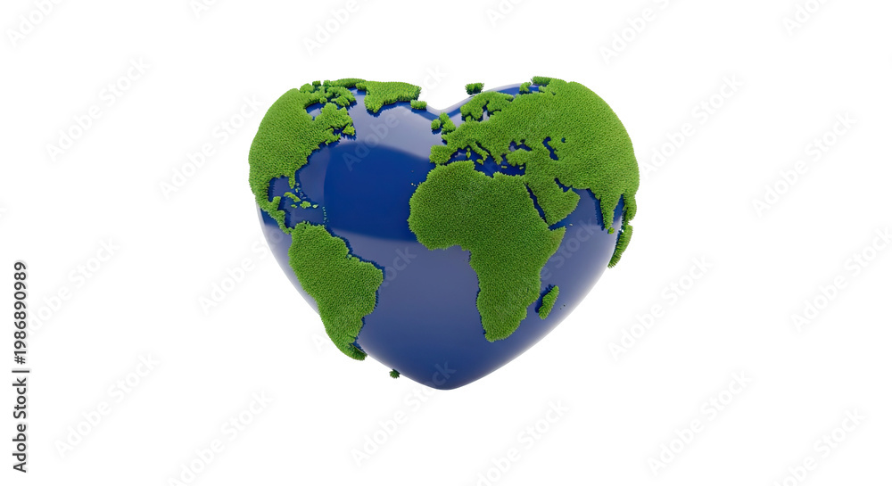 Obraz premium Heart-shaped Earth with grassy continents