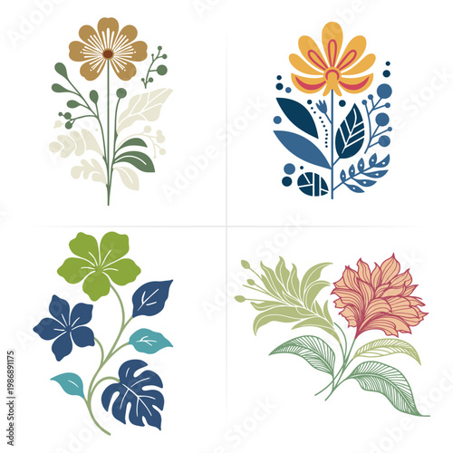 Hand Drawn Botanical Floral Sketch Collection with Elegant Flower and Leaf Illustrations