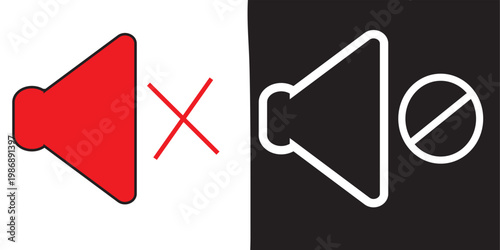 black and red  Speaker icon set. volume, loudspeaker icon . sound symbol. Mute and unmute volume sound. Speaker volume icon with sound waves. Silent and ring speaker icon set , white background, EPS10