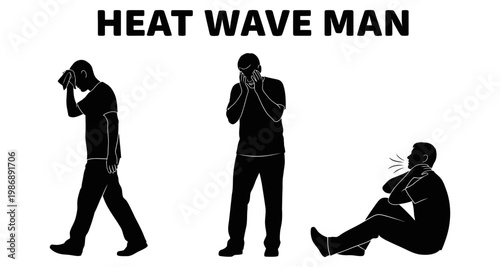 Man suffering during a heatwave with sweat and discomfort
