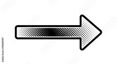 Grayscale Halftone Right Pointing Arrow Icon Illustration.