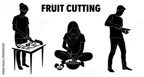 People preparing fresh fruit for healthy eating during daylight