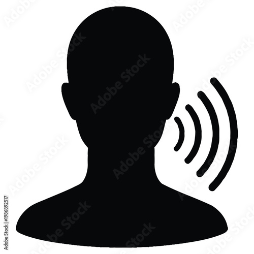 Silhouette profile showing voice recognition technology icon for smart audio systems.