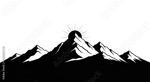 Black Mountain Range Silhouette with Jagged Peaks.