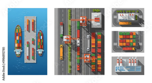 Aerial View of Cargo Transportation and Logistics Infrastructure.