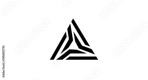 Black geometric triangular logo with interlocking segments.
