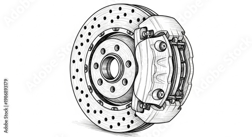 Automotive brake disc rotor with caliper assembly component.