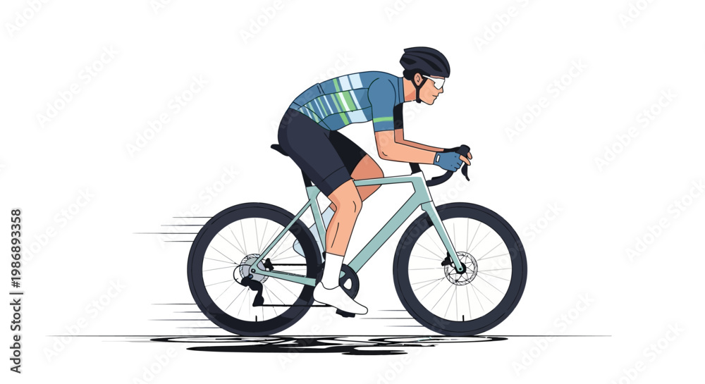 Fototapeta premium Cyclist in cycling race, riding bicycle on road with speed lines