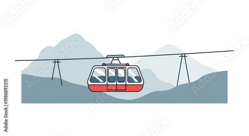 Cable car traveling through mountains