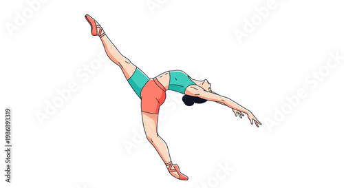 Graceful ballet dancer performing a high kick with incredible flexibility.