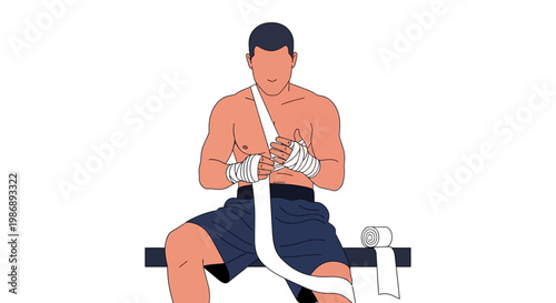 Focused Male Athlete Wrapping Hands for Martial Arts or Boxing Training
