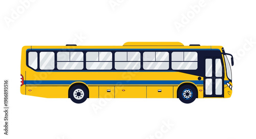 A flat vector illustration of a yellow and blue bus on a white background.