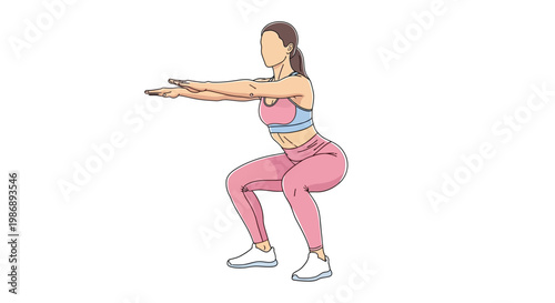Illustration of a woman in sportswear doing a squat exercise isolated on white