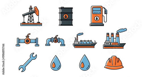 Oil and Gas Industry Icons - Exploration, Production, and Safety.