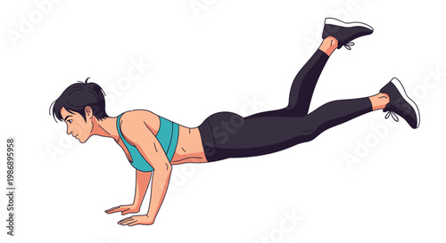 Woman doing push-ups with raised legs for core strength training illustration