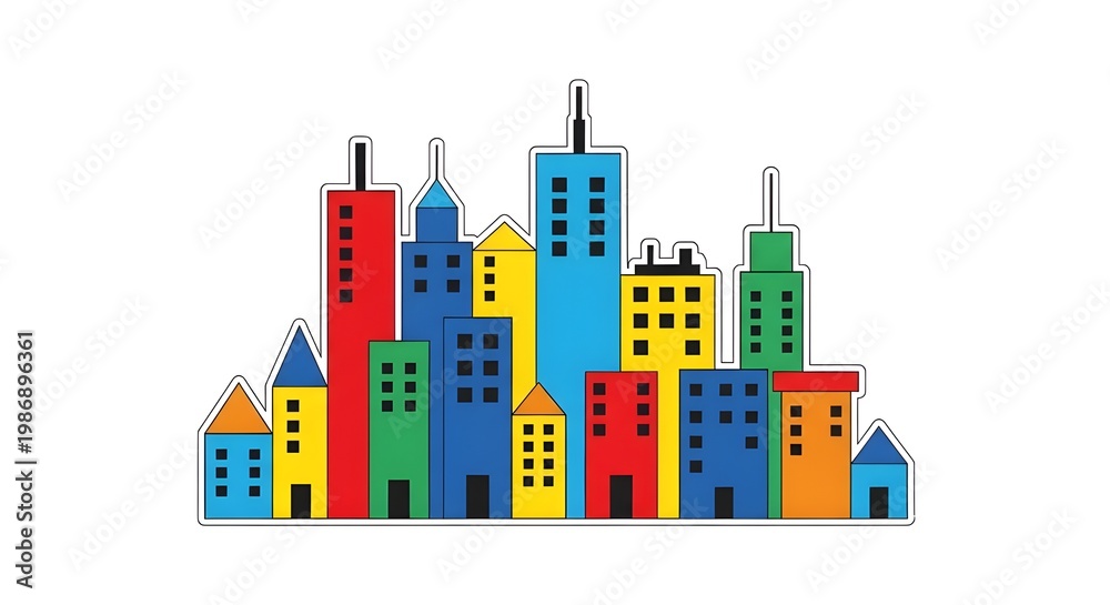 Obraz premium Cheerful and clean colorful city building illustration.