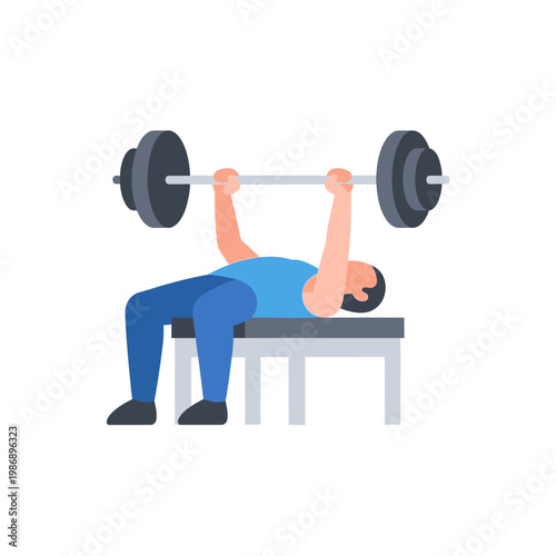 Man doing bench press exercise with barbell on weight bench, fitness and strength training