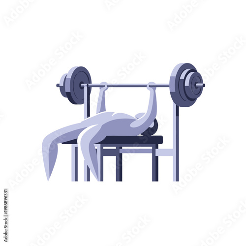 Man doing bench press exercise with barbell on weight bench, fitness illustration