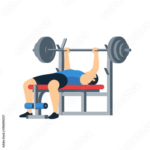 Man doing bench press exercise with barbell on weight bench, fitness and workout concept
