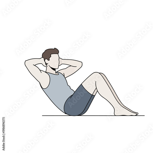 Man Doing Crunches Exercise on Floor | Fitness Illustration