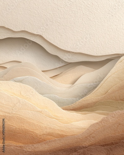 Abstract Beige Layers Background Paper Texture Minimal Landscape. Abstract layered paper texture in beige tones resembling desert landscape. Minimal background, design and copy space