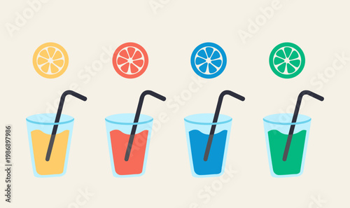 Set of cocktails. Vector illustration of summer cocktails. 