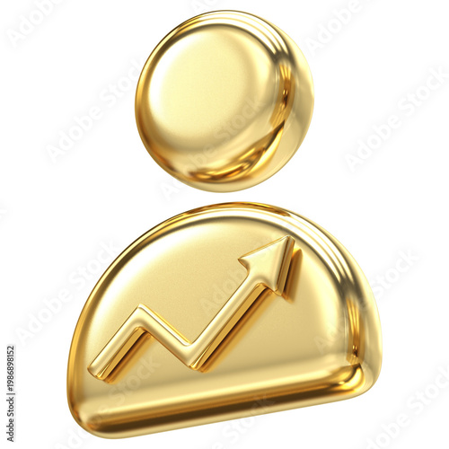 Dynamic golden user profile icon with upward graph representing success and growth, Luxurious metallic design ideal for performance tracking, analytics, and career progress dashboards