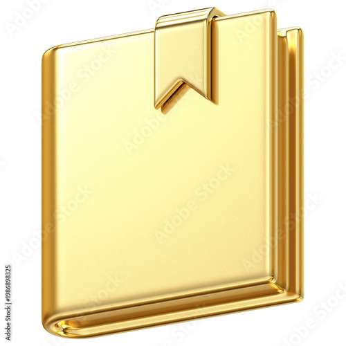 Premium golden book icon with bookmark for education, knowledge, and documentation, metallic finish suitable for library archives and professional reading applications