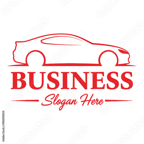 Red car business logo template with slogan and transparent background icon