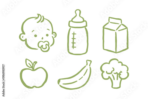Baby feeding icons naive doodle vector