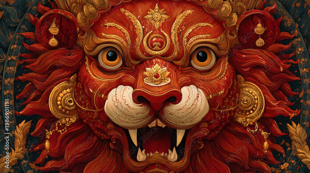 Naklejka premium Narasimha Jayanti in Vibrant Traditional Hindu Painting Style.