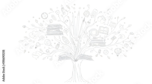 Education Tree Illustration Symbolizing Learning Growth and Creative Knowledge Development