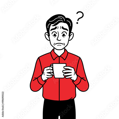 Confused Man Holding Coffee Cup With Question Mark Above Head 1.