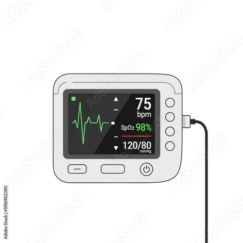 Vital Signs Monitor Displaying Heartbeat, SpO2, and Blood Pressure